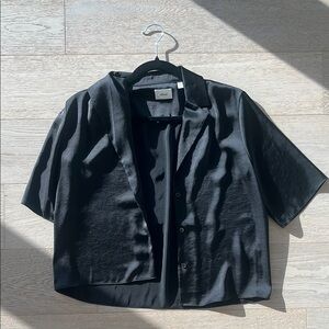 Black Satin Short Sleeve Blouse
